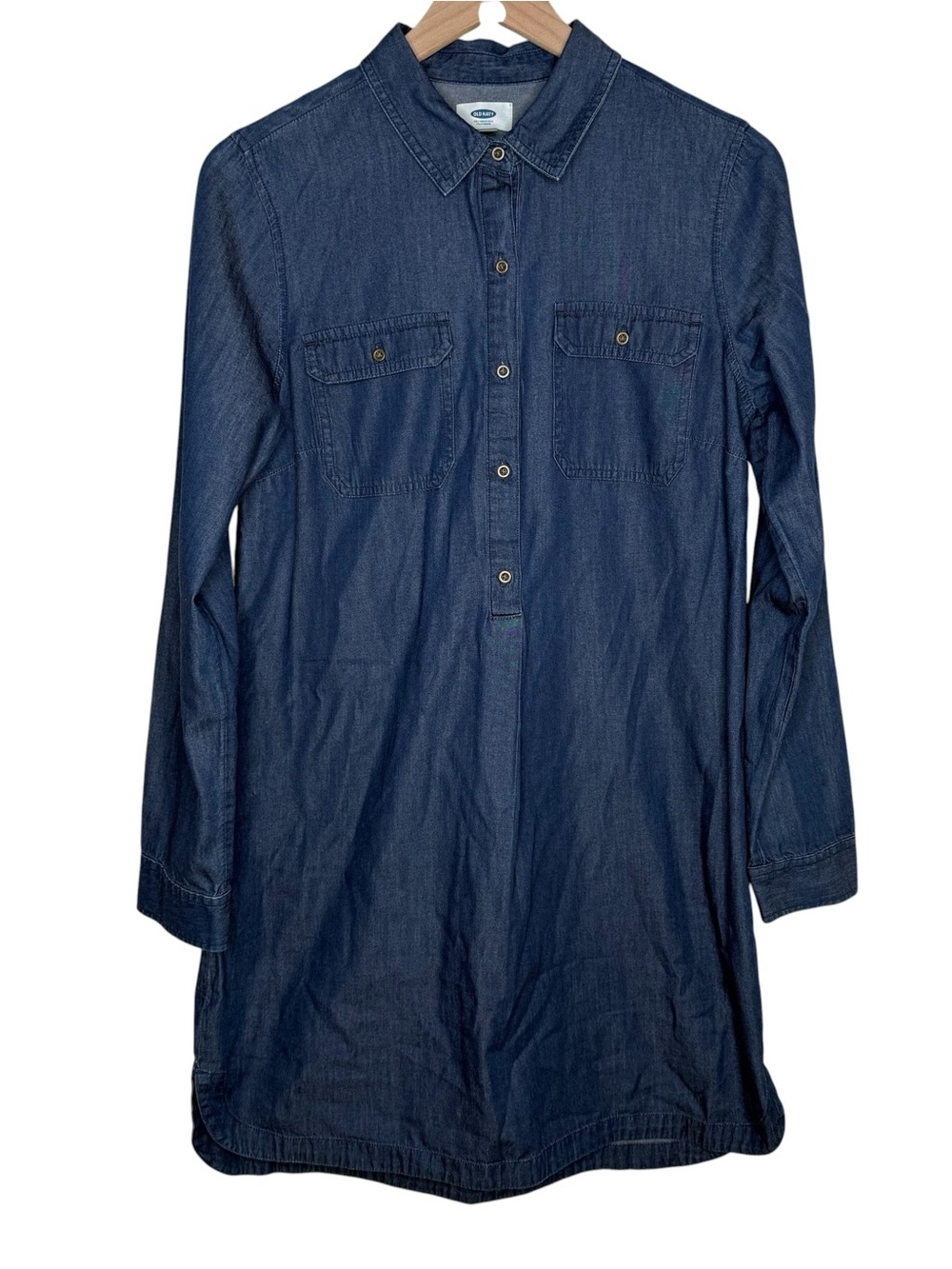 Old Navy Denim Shirt Dress Size M 100% Cotton Long Sleeve Blue Casual Tunic